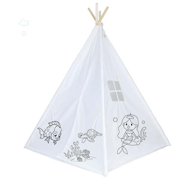 White Cotton Canvas DIY Painting Portable Kids Canvas Teepee Tent 