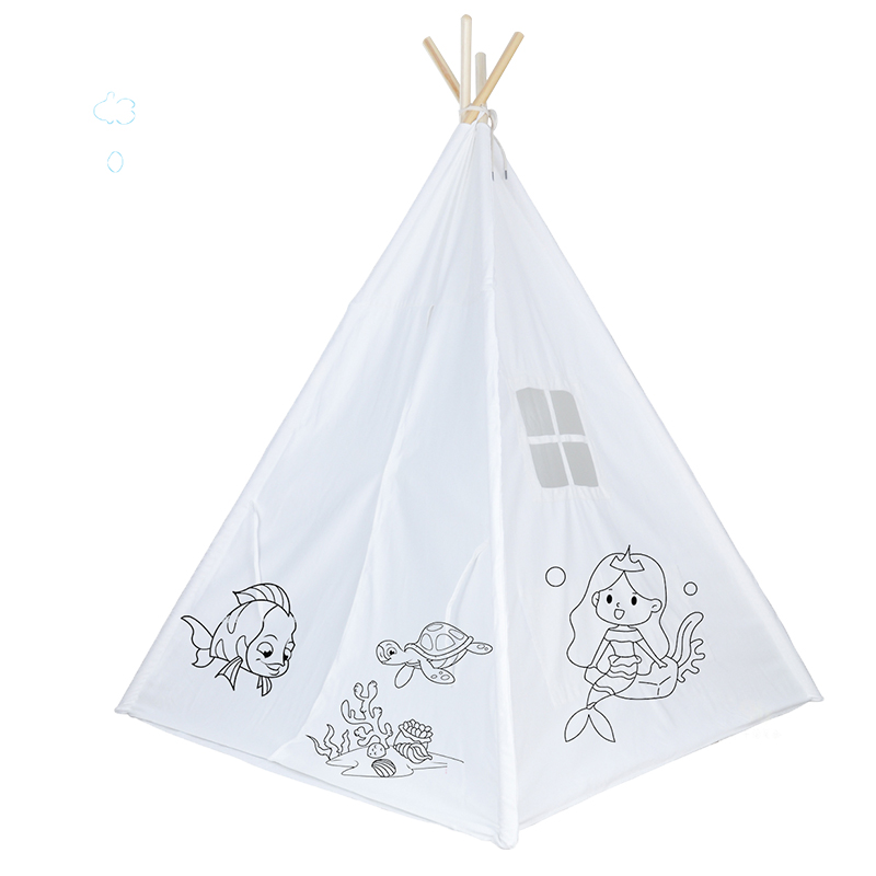 White Cotton Canvas DIY Painting Portable Kids Canvas Teepee Tent 