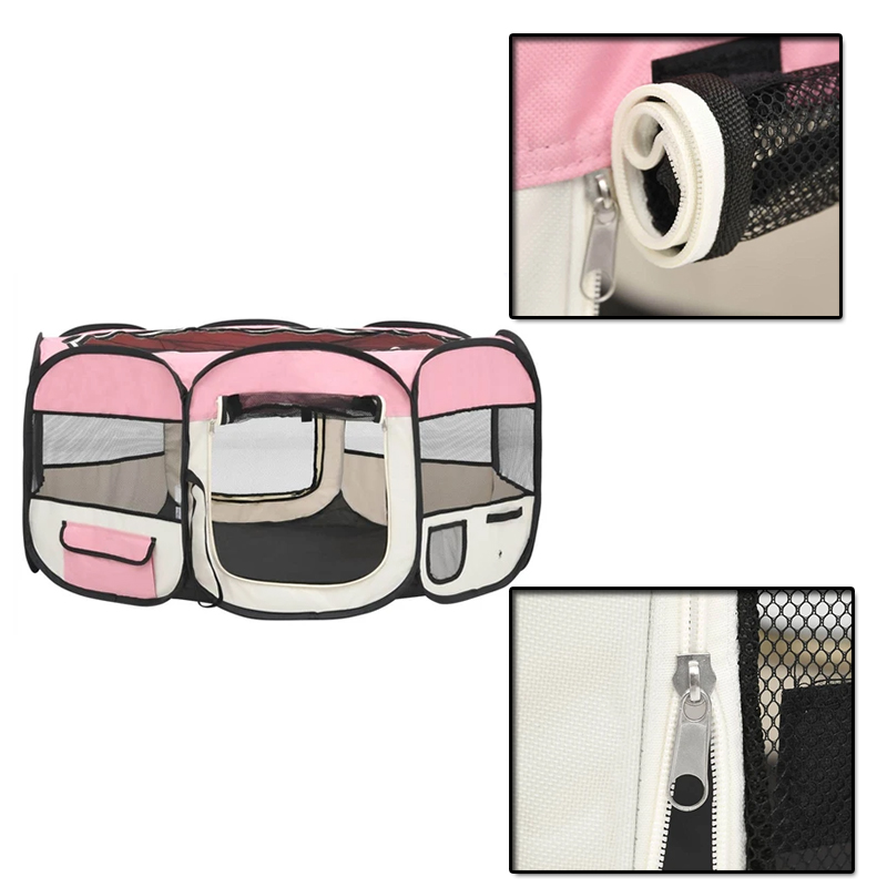 Large Pop Up Open Portable Pink Foldable Dog Playpen with Carrying Bag 
