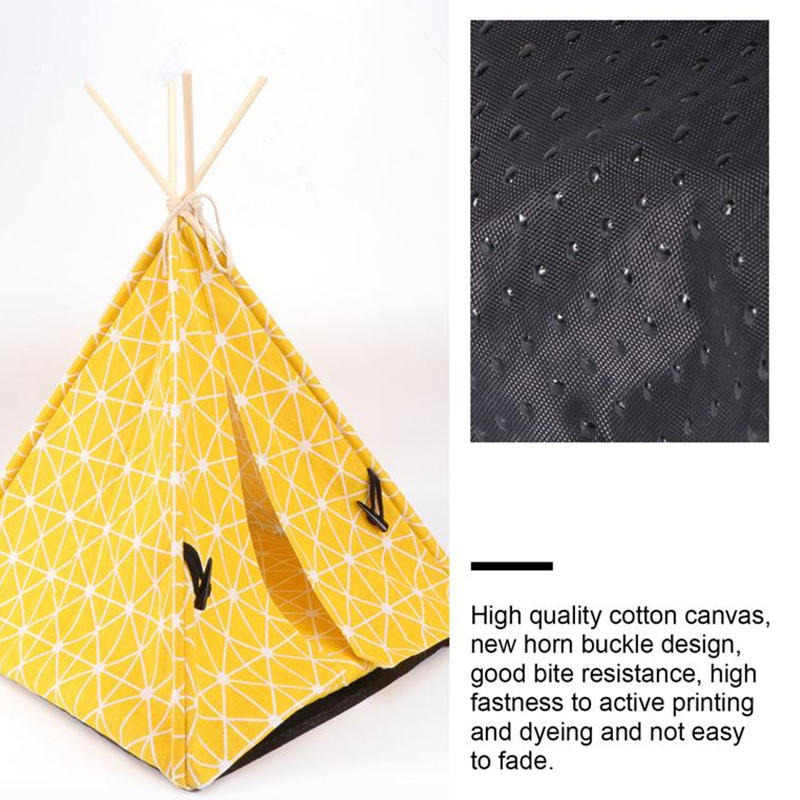 Yellow Cat Dog Pet Teepee Easy Assemble With Wooden Poles And Carry Bag