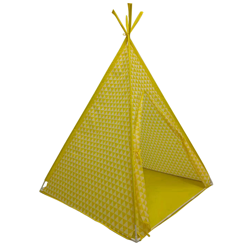Yellow Kids Tipi Tent Play Teepee Easy Assemble Set Up With PVC Frame 