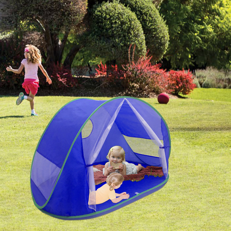 Blue Portable Pop Up Beach Tent With Mesh Window And Mesh Door