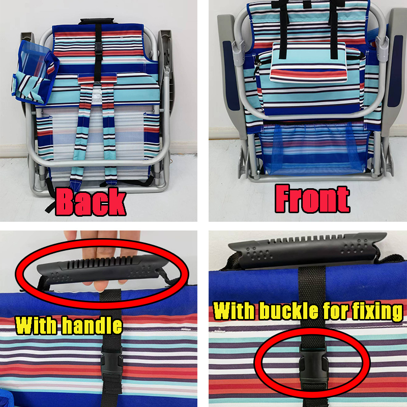 Portable Foldable Outdoor Stripe Backpack Beach Chair With Cooler Bag 