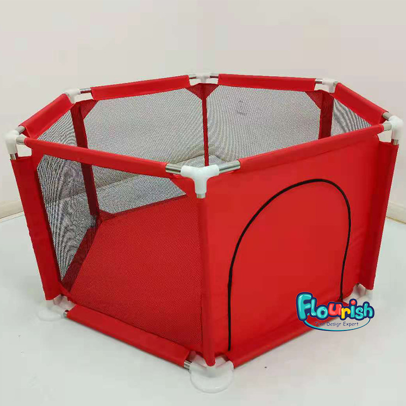 Red Portable Large Hexagonal Playpen with Gate Ball Pit Fence,Safety Pit Pool Fence For Babies Toddler Infants