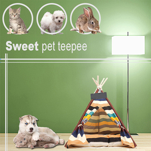 Colorful Striped Pet Teepee For Dog Puppy Cat , Portable Pet House Tents,Easy Set Up and Portable
