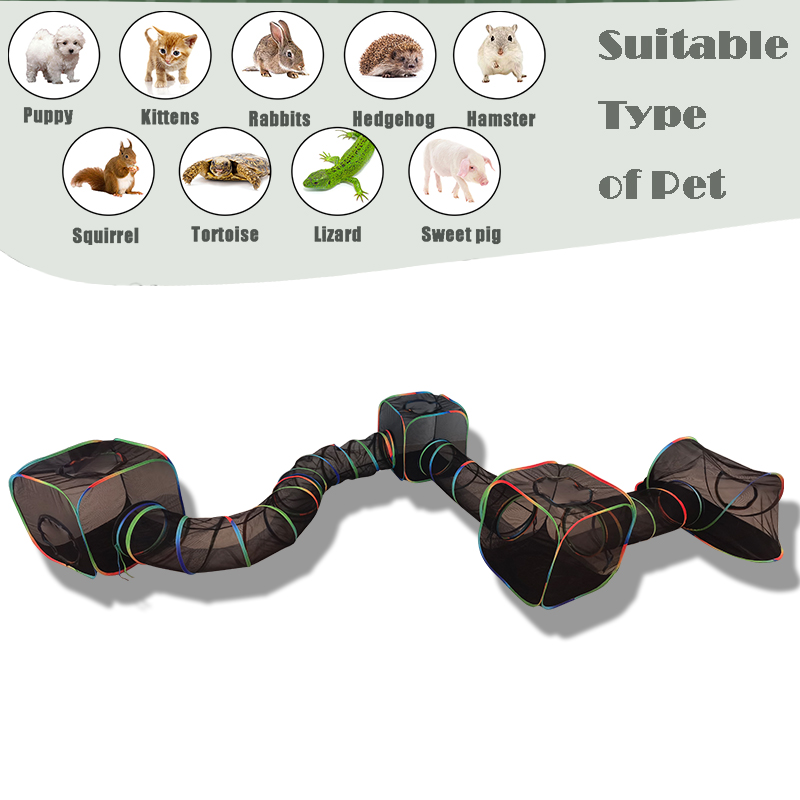 Set of 7 Outdoor Rainbow Cat Enclosures Pet Playground Kitty Small Animals Rabbit Guinea Pig Playpen Square Olive Tent with Play Tunnel