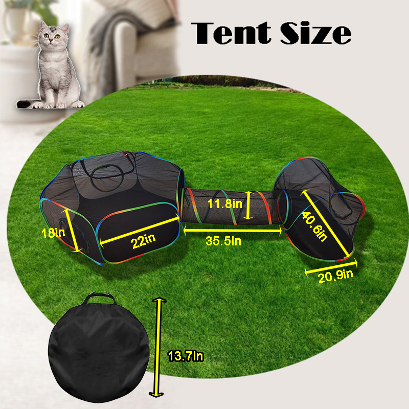 Set of 3 Outdoor Rainbow Cat Enclosures Pet Playground Kitty Small Animals Rabbit Guinea Pig Playpen Olive Hexagon Tent with Tunnel
