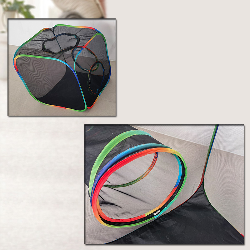 Set of 3 Outdoor Rainbow Cat Enclosures Pet Playground Kitty Small Animals Rabbit Guinea Pig Playpen Square Hexagon Tent with Tunnel