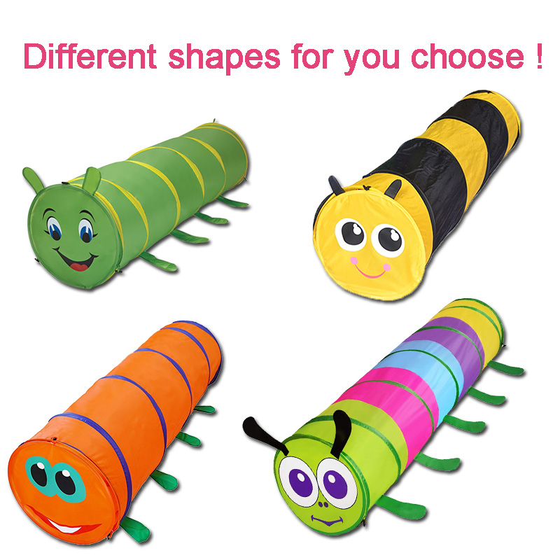 Green worm shape pop up play tunnel tent