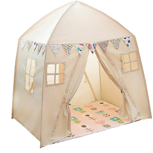 White Easy Set Up Large Cotton Canvas Kids House Shape Square Teepee Tent