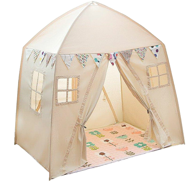 White Easy Set Up Large Cotton Canvas Kids House Shape Square Teepee Tent