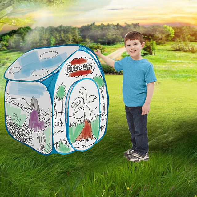 Dinos Pop Up Kids Play Tent For Boys Girls, DIY Print With Imagine, Gamehouse Use for Indoor Outdoor