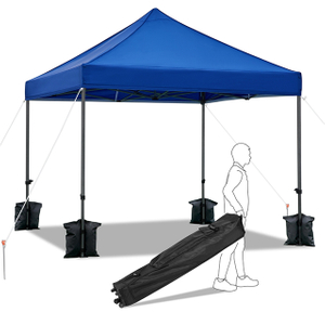 Blue Outdoor 10' x 10' Pop Up Heavy Duty Waterproof Gazebo Tents,Canopy with Metal Frame and Roller Bag