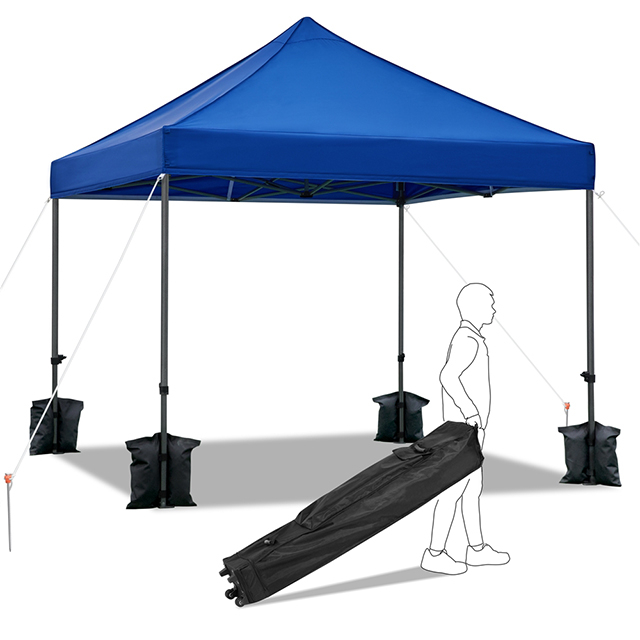 Blue Outdoor 10' x 10' Pop Up Heavy Duty Waterproof Gazebo Tents,Canopy with Metal Frame and Roller Bag