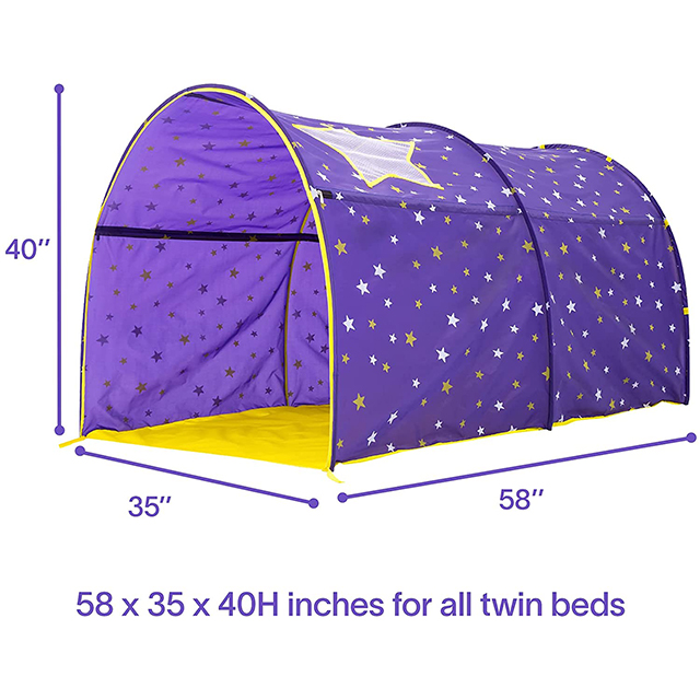 Pop Up Portable Frame Purple Grow in The Dark Stars Bed Canopy Dream Kids Play Tents Privacy Playhouse Space For Boys Girls Toddlers