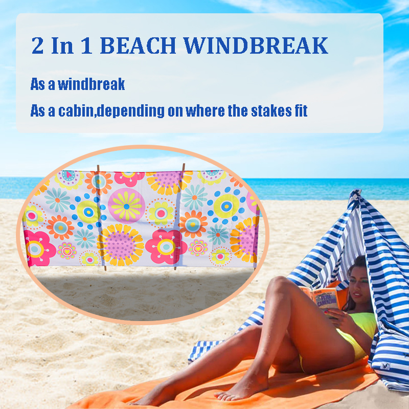 New Daisy Windbreaks Beach FenceFabric Material With Wooden Poles Screen Privacy