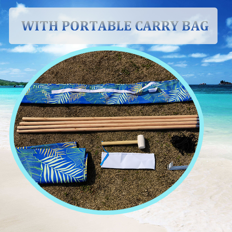 New Leaf Printed Beach Windbreaks Privacy Screen with Mallet and Bag