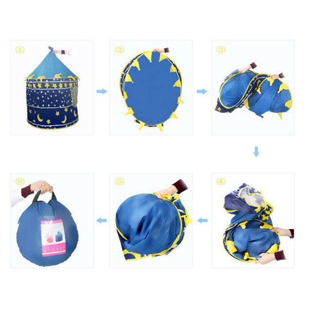 CPT7131 Blue color with yellow Star Moon portable and easy folding high quality cheap price use for indoor outdoor castle play tent