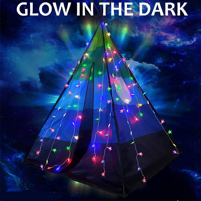 Pink Blue Teepee Kids Play Tent With Lights & Carrying Case for Girls & Boys, Indoor & Outdoor Use
