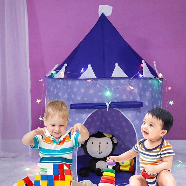 Blue Pop Up Portable Glow in The Dark Stars Kids Play Tent with Star Lights & Carrying Case 