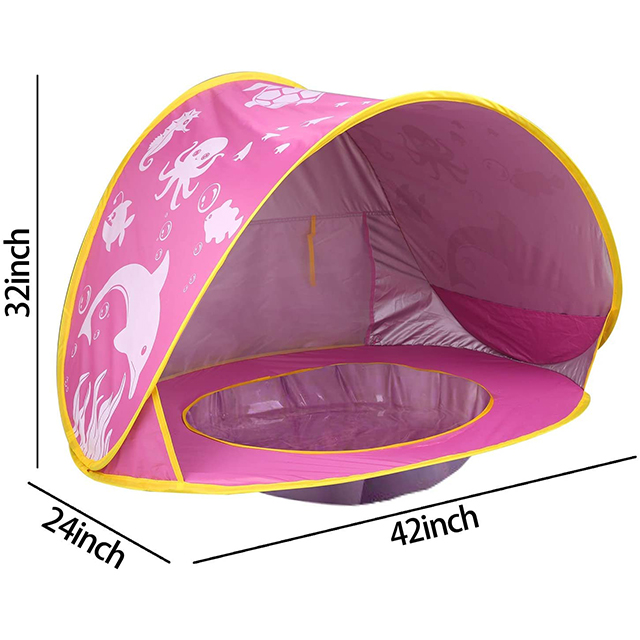 Pink Baby Beach Tent with Pool, Pop Up Unique Ocean World Baby Tent,50+ UPF UV Protection Outdoor Tent for Aged 0-4 Baby Kids 
