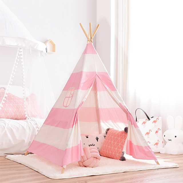pink stripe kids teepee tent 