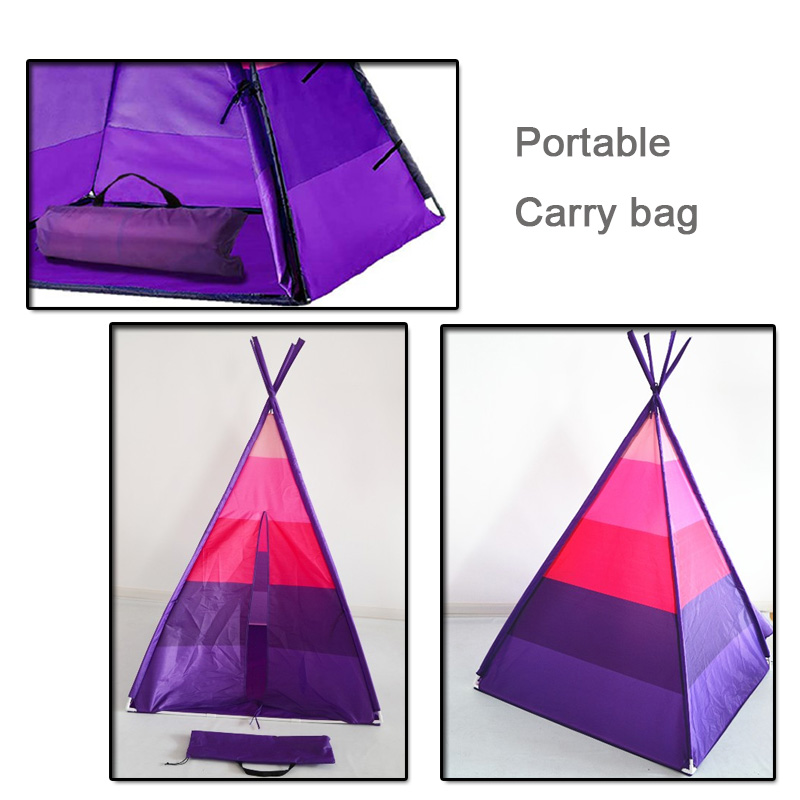 Pink stripe PVC pole sturdy teepee tent for kids with Carry Case, Great gift for girls boys , waterpoof house playtent