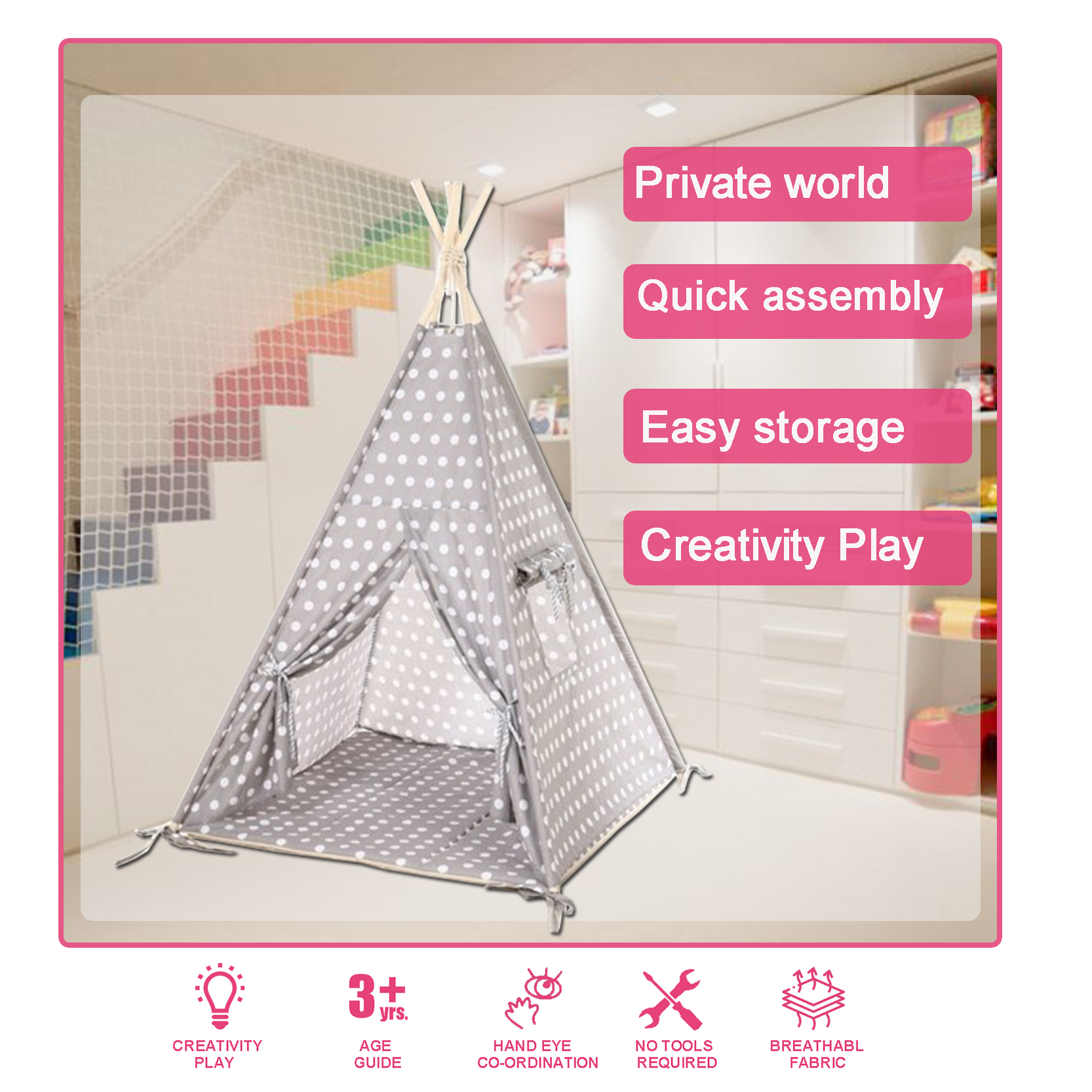 cotton grey play teepee