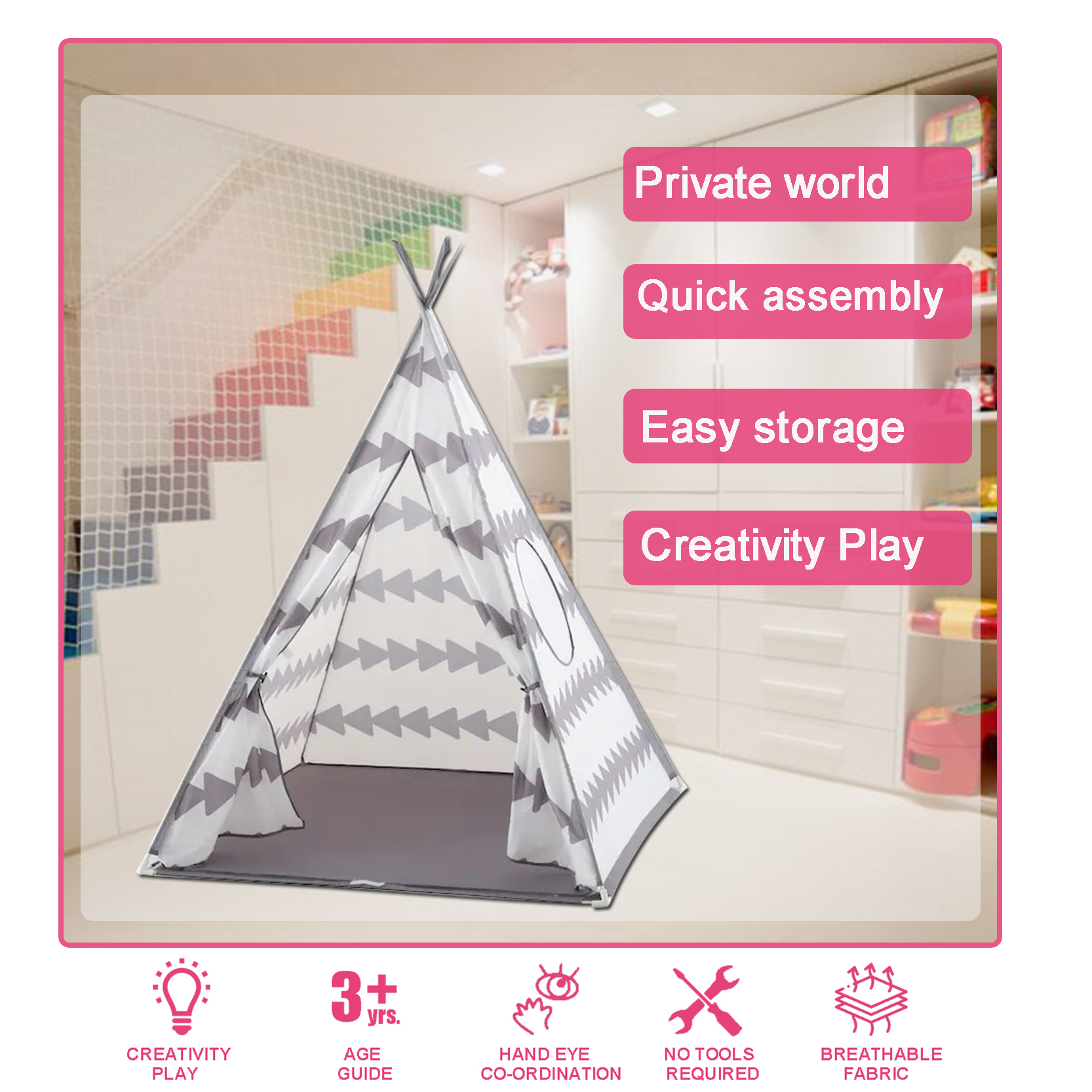 grey play teepee tent