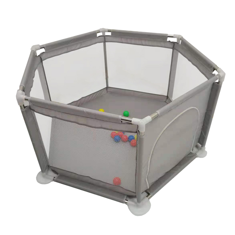 Grey Portable Playpen for Baby, Extra Large Hexagonal Design Play Yard, Fence Breathable Mesh Play Tent for Indoor and Outdoor