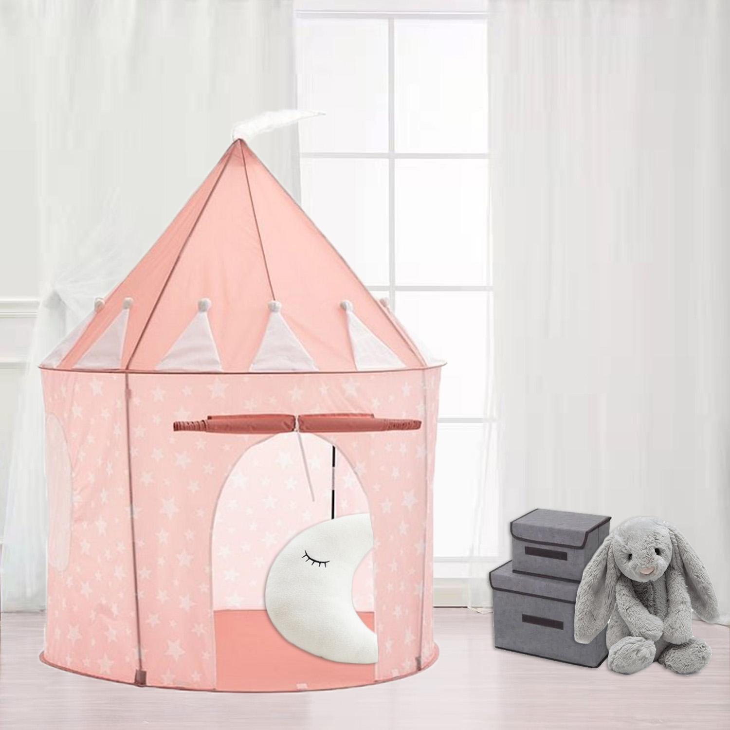 Kids Castle Play Tent With Star Pattern Sweet House Play Tent For Girls Boys Toddlers Use Indoor Outdoor
