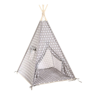 Grey color with white dot pattern Three-Season Cotton Canvas Pyramid Tent Kids Teepee for Girls Boys Toddlers