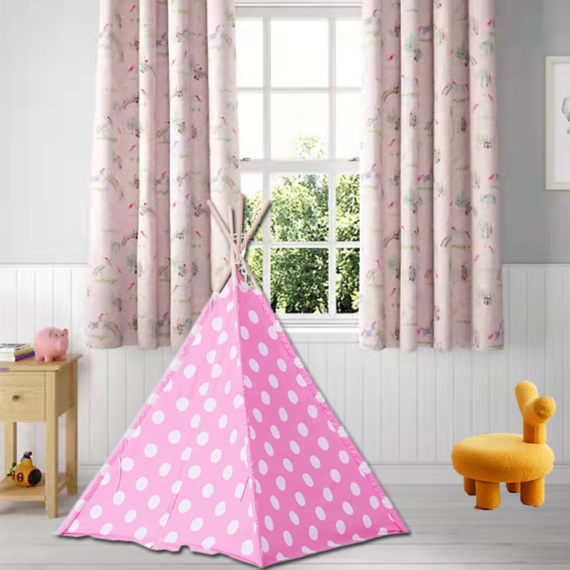 Pink with white dot Hot sale high quality cotton canvas Indian teepee tent kids for indoor toy tents 