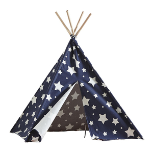 XP-TP062 Dark blue with white star Indian Canvas Teepee Children Playhouse Kids Play Tent for Indoor or Outdoor play with portable carry case