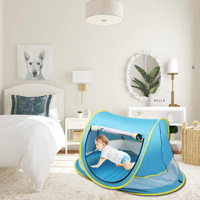 Pop Up Blue Foldable Baby Peapod Beach Tent Travel Bed UPF 50 Sun Shelters 