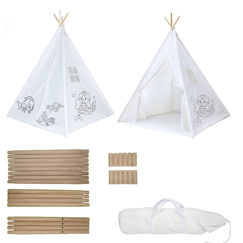 White Cotton Canvas DIY Painting Portable Kids Canvas Teepee Tent 