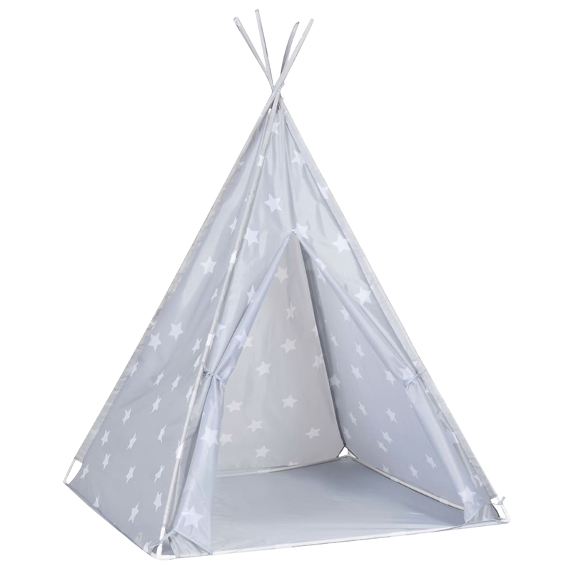 Portable Grey Kids Teepee Tent Polyester With PVC Poles Star Design