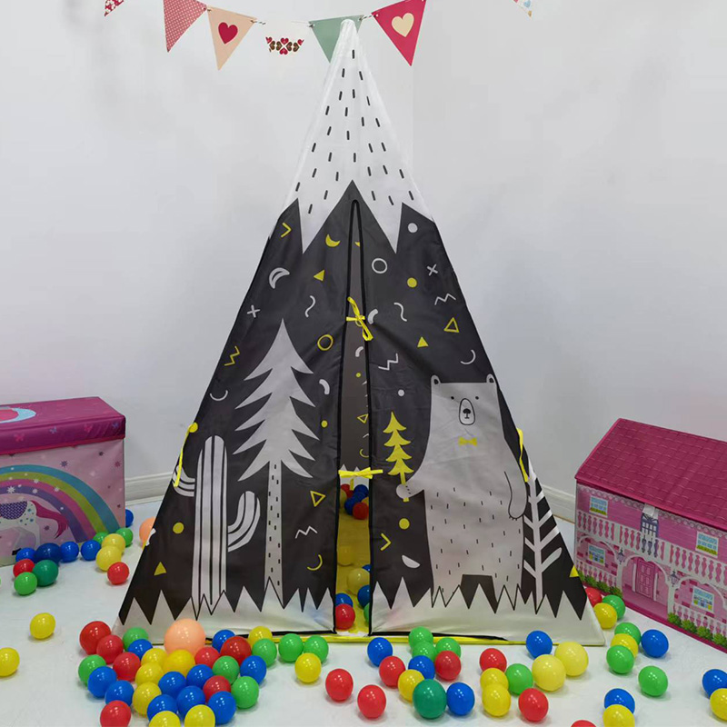 Portable Night Forest With Bear Kids Teepee Tent With Carry Bag