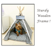 Pet Dog Cat Kitty Teepee House Tent With Soft Pad Wooden Poles Cotton Fabric