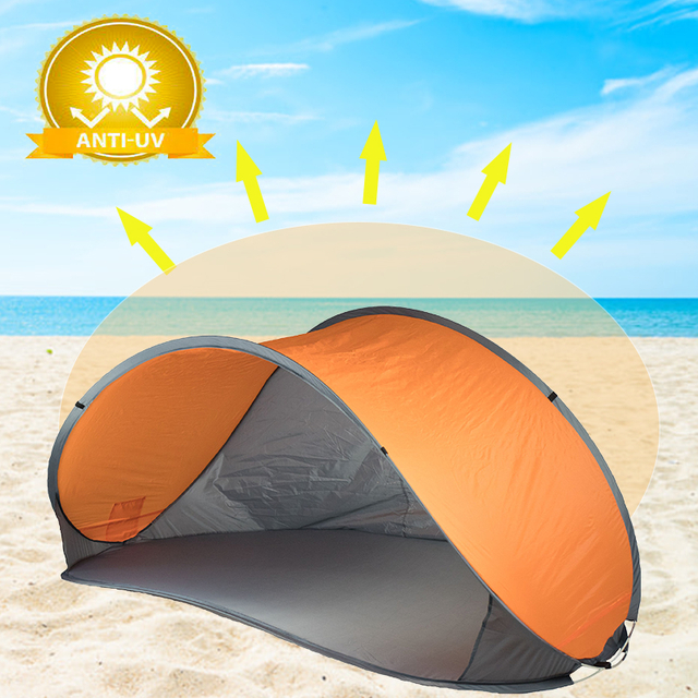 Anti UV Orange Large Pop-Up Beach Shade Shelter Portable Foldable Beach Tent