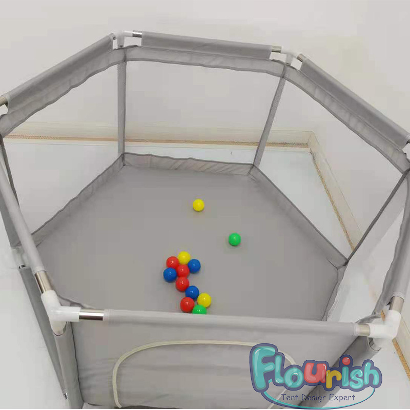 Grey Portable Playpen for Baby, Extra Large Hexagonal Design Play Yard, Fence Breathable Mesh Play Tent for Indoor and Outdoor