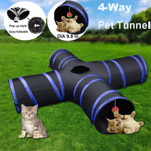 4 Way cat Tunnels toy ,Extensible Collapsible Cat Play Tent Interactive Toy, Cat House with Balls and Bells for Cat Kitten Kitty Rabbit Small Animal