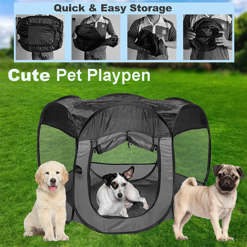 Gray Color Mesh Open Pet Playpen Use For Indoor Outdoor,Pen Tent House Playground for Dogs and Cats