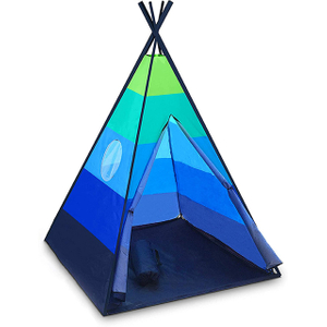 Blue green stripe PVC pole sturdy teepee tent for kids with Carry Case, best playhouse for girls boys