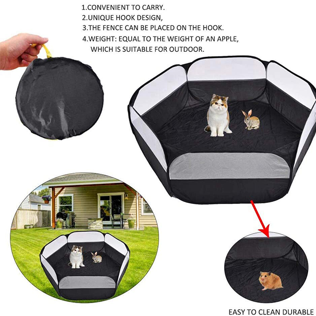 Black Portable Small Animal Cage, Pet Playpen Play Tent For Indoor/Outdoor, Bedding Fence Pen
