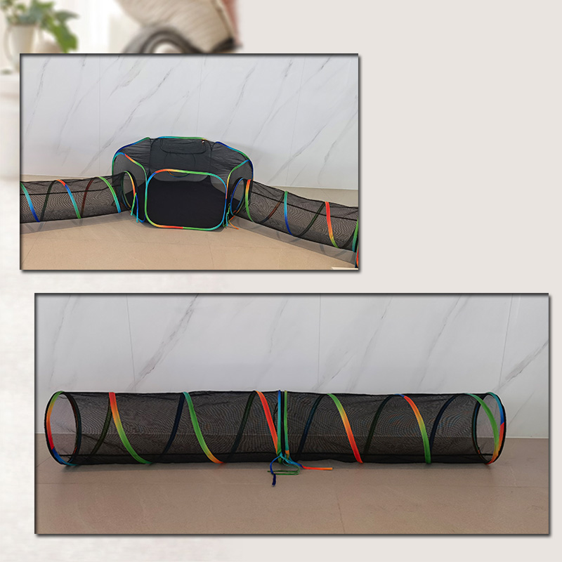 Set of 5 Outdoor Rainbow Cat Enclosures Pet Playground Kitty Small Animals Rabbit Guinea Pig Playpen Square Hexagon Tent with Tunnel