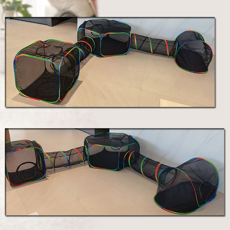 Set of 5 Outdoor Rainbow Cat Enclosures Pet Playground Kitty Small Animals Rabbit Guinea Pig Playpen Olive Hexagon Square Tent with Tunnel