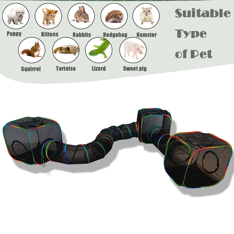 Set of 5 Outdoor Rainbow Cat Enclosures Pet Playground Kitty Small Animals Rabbit Guinea Pig Playpen Square Tent with Toy Tunnel