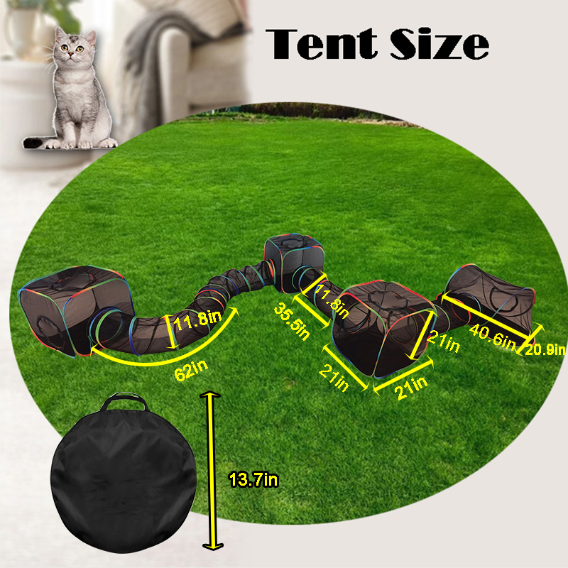 Set of 7 Outdoor Rainbow Cat Enclosures Pet Playground Kitty Small Animals Rabbit Guinea Pig Playpen Square Olive Tent with Play Tunnel