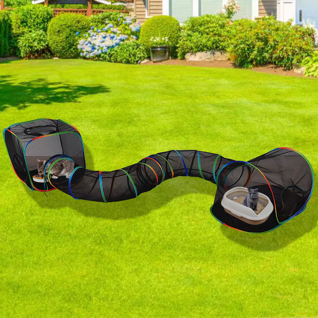 3 Pcs Outdoor Rainbow Cat Enclosures Pet Playground Kitty Small Animals Rabbit Guinea Pig Playpen Square Olive Tent with S Shape Tunnel